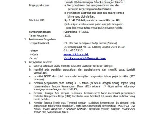 Pengumuman Tender Umum Ulang Jasa Pembongkaran dan Pemindahan Aset Galangan 3