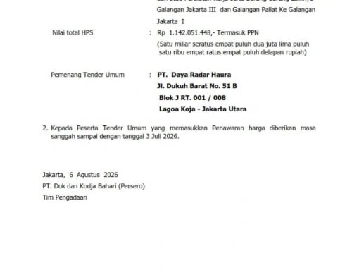 PEMBERITAHUAN PENGUMUMAN PEMENANG  TENDER UMUM ULANG PASCAKUALIFIKASI